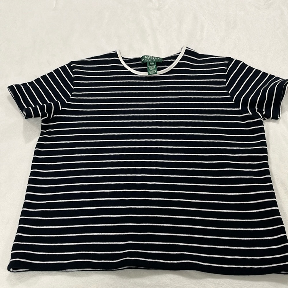 Lauren Ralph Lauren Blue and White Stripped Shirt petit medium